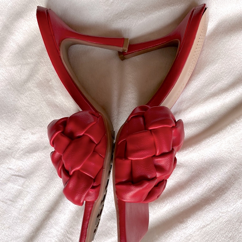 Azalea Wang Red Braided Square Toe Heels | Size 7.5 | Woven Strap Mules - Picture 3 of 8